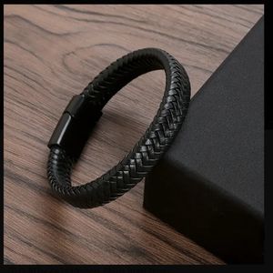 Men's Leather Open Bangle, Multi-size  Woven  Leather Hand Rope
